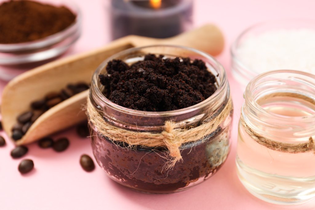 Concept of skin and face care, coffee scrub